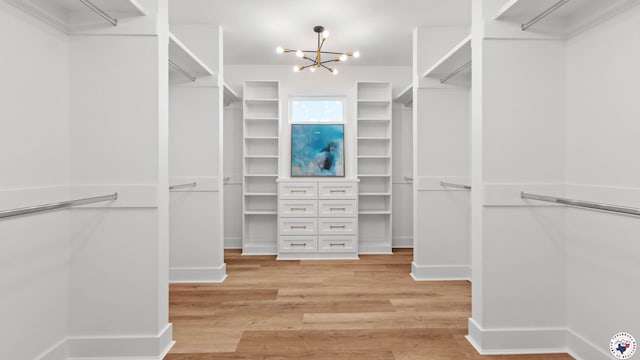7312 Shadow Brooke, Texarkana, TX 75503 - walk in closet with a chandelier and light wood-style flooring