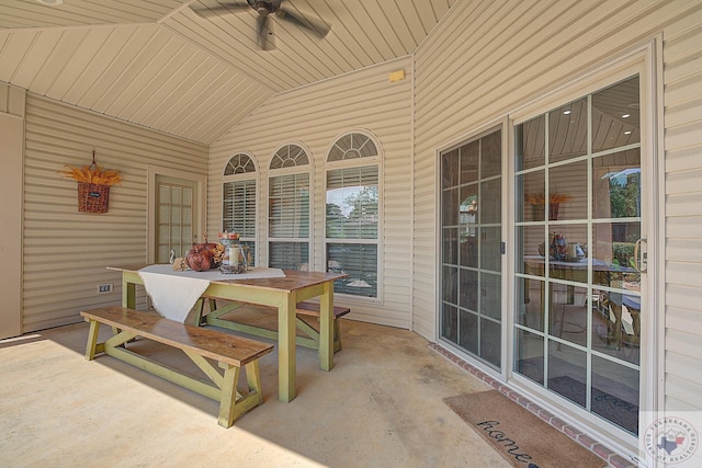 view of patio featuring ceiling fan