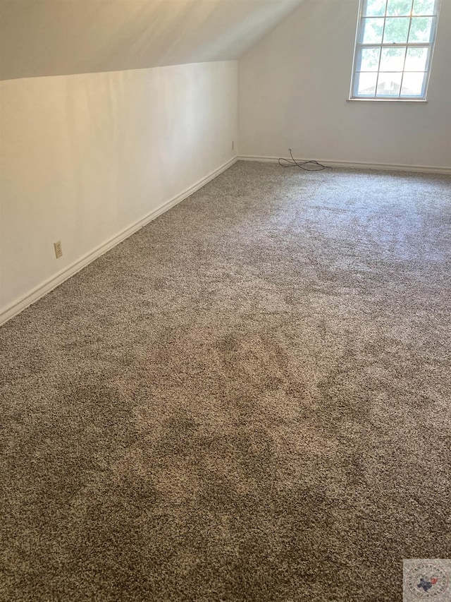 additional living space with vaulted ceiling and carpet