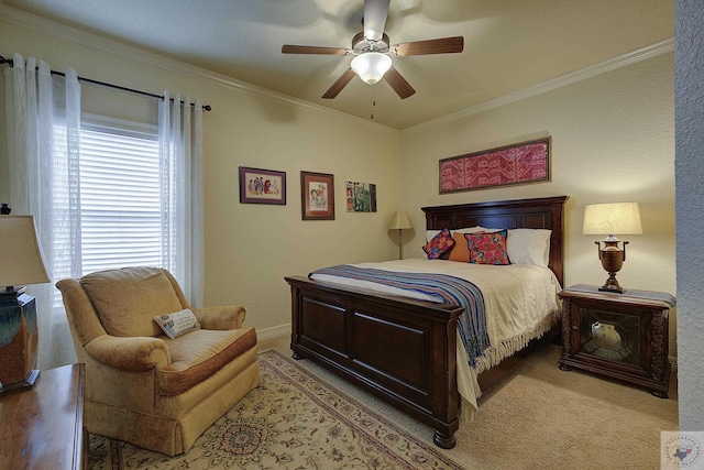 bedroom with crown molding and ceiling fan