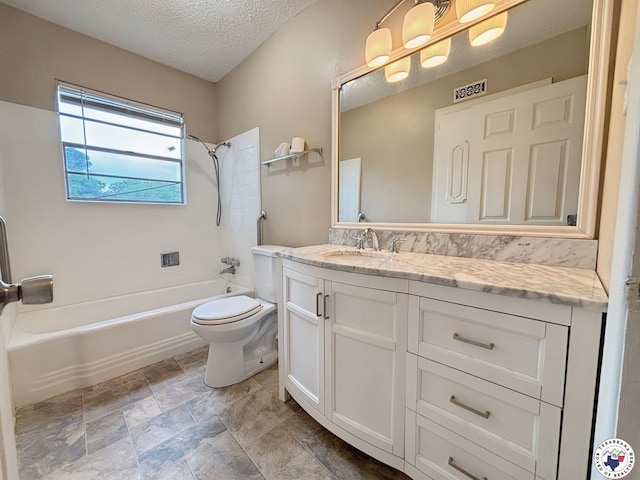 3703 Hickory St, Texarkana, AR 71854 - full bathroom featuring vanity, shower / washtub combination, a textured ceiling, and stone finish flooring