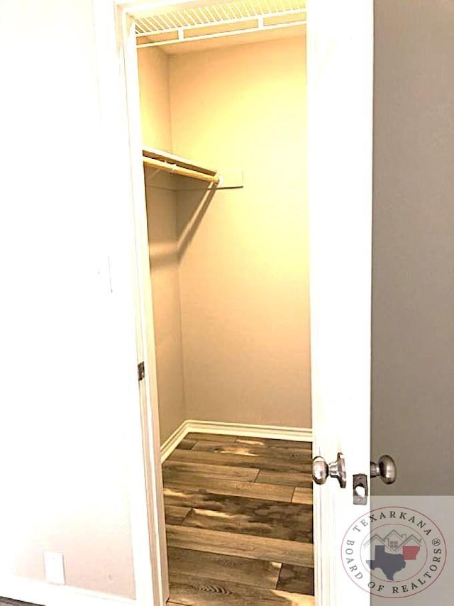 walk in closet featuring wood finished floors