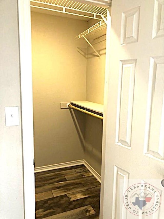 spacious closet with dark wood-type flooring