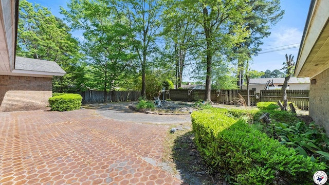 view of yard featuring a fenced backyard and a patio area