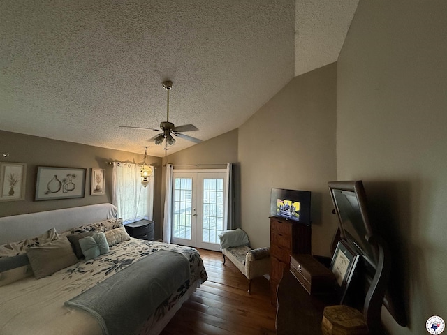 567 Mc 257, Texarkana, AR 71854 - bedroom with lofted ceiling, a textured ceiling, access to outside, wood-type flooring, and french doors
