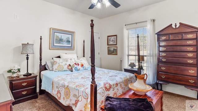 bedroom featuring carpet flooring and ceiling fan