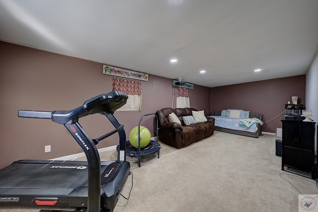 exercise room featuring carpet