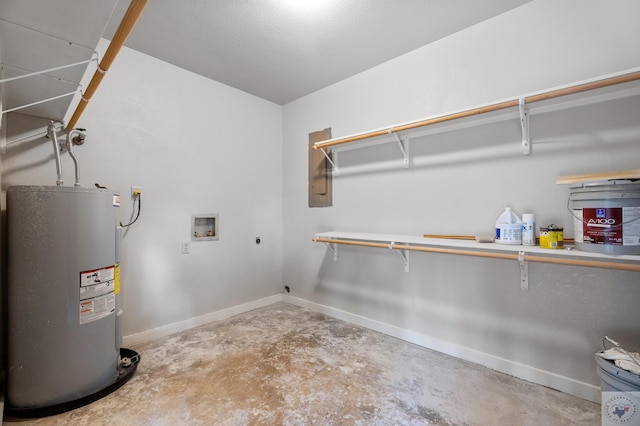 interior space featuring electric panel and water heater