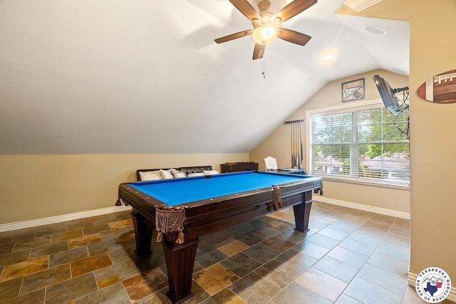 5710 Clearwood Trl, Texarkana, AR 71854 - rec room with baseboards, lofted ceiling, billiards, and ceiling fan