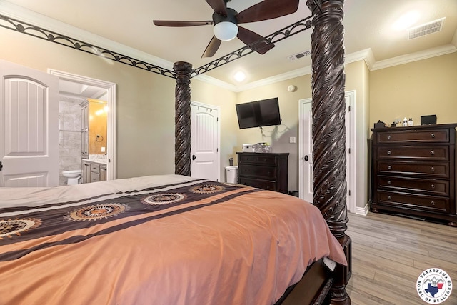 5710 Clearwood Trl, Texarkana, AR 71854 - bedroom featuring light wood finished floors, ornamental molding, connected bathroom, and baseboards