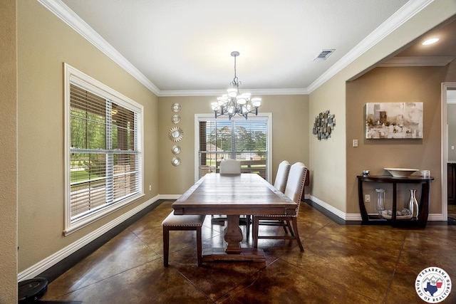 5710 Clearwood Trl, Texarkana, AR 71854 - dining room with a chandelier, crown molding, and baseboards