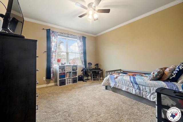 5710 Clearwood Trl, Texarkana, AR 71854 - carpeted bedroom featuring crown molding, baseboards, and ceiling fan
