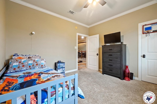 5710 Clearwood Trl, Texarkana, AR 71854 - bedroom featuring carpet, crown molding, baseboards, and ceiling fan