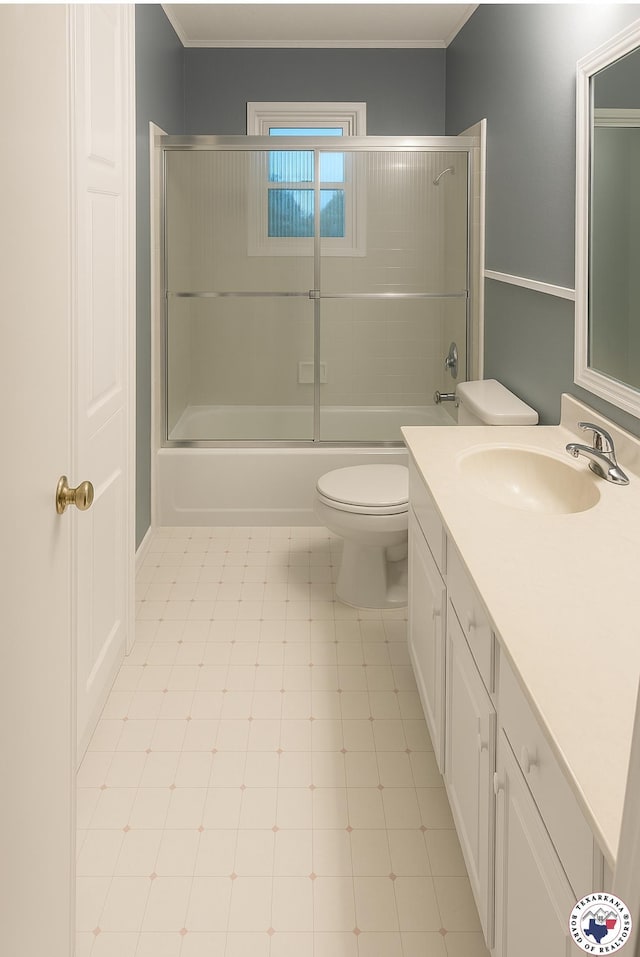 24 Desoto Cir, Texarkana, TX 75503 - bathroom with vanity, shower / bath combination with glass door, and ornamental molding