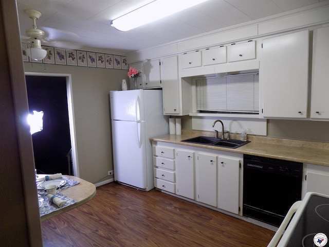 4024 Main St, Texarkana, TX 75503 - kitchen featuring freestanding refrigerator, ceiling fan, black dishwasher, light countertops, and a sink