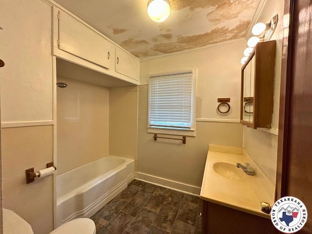 120 N St, Douglassville, TX 75560 - bathroom featuring baseboards, shower / tub combination, crown molding, and vanity