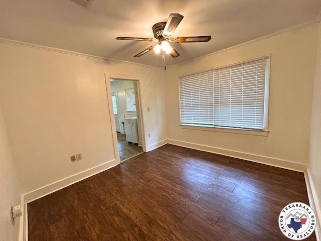 120 N St, Douglassville, TX 75560 - unfurnished room featuring ornamental molding, baseboards, ceiling fan, and wood finished floors