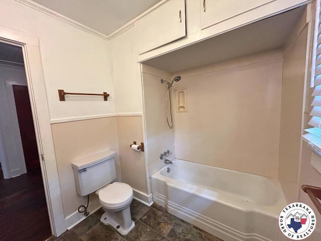 120 N St, Douglassville, TX 75560 - full bathroom with toilet, ornamental molding, and washtub / shower combination