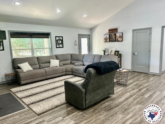 19913 Fm 125, Bivins, TX 75555 - living room with recessed lighting, wood finished floors, and lofted ceiling