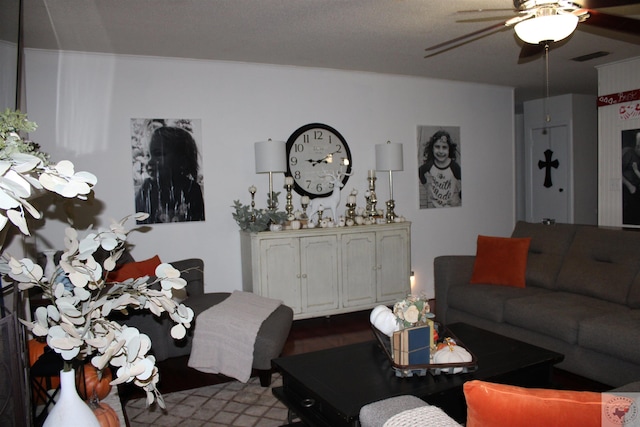 living room with ceiling fan