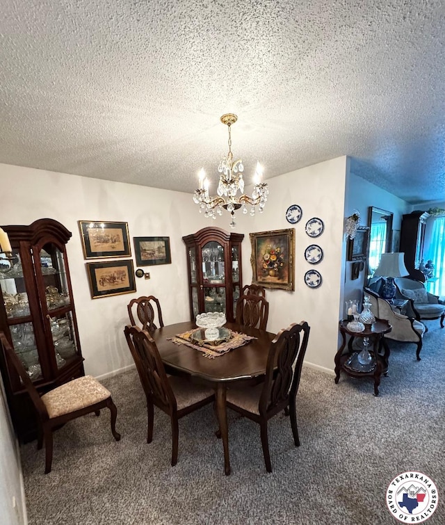 1509 W 40th St, Texarkana, TX 75503 - dining space featuring carpet floors, a chandelier, and a textured ceiling