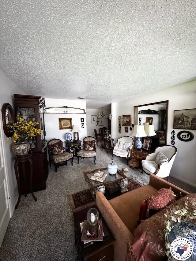 1509 W 40th St, Texarkana, TX 75503 - living room featuring a textured ceiling and carpet flooring