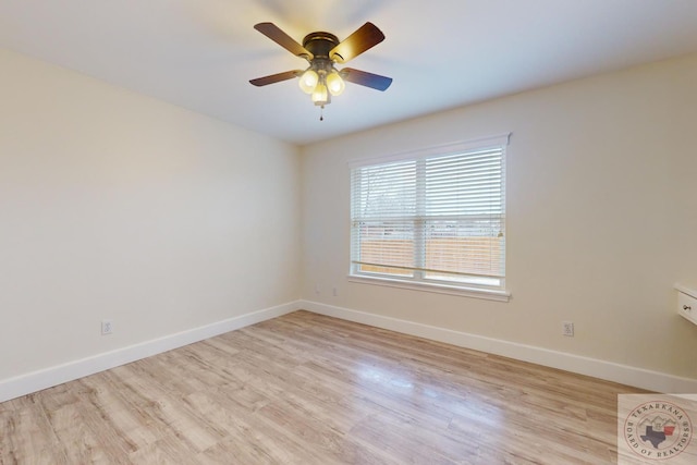 unfurnished room with light wood-type flooring and ceiling fan