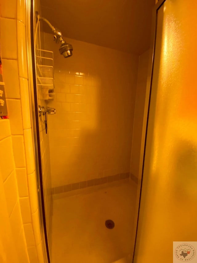 bathroom featuring a shower with door