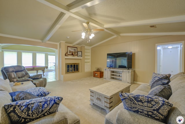 13 Holly Ridge Dr, Texarkana, TX 75503 - living room with light colored carpet, a ceiling fan, and billiards