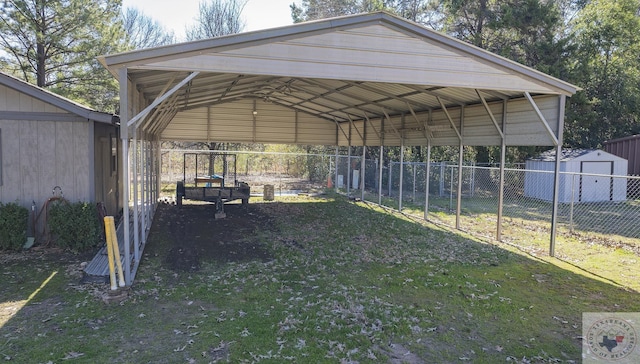 view of parking / parking lot featuring a carport and a lawn