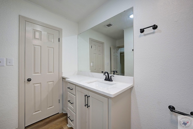 bathroom featuring hardwood / wood-style flooring and vanity