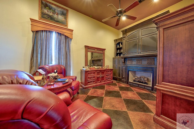 living room with ceiling fan