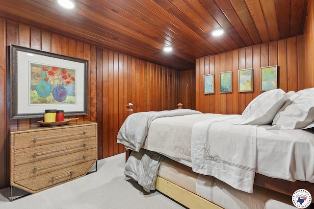 10 Jetty Steel Dr, Murfreesboro, AR 71958 - bedroom with recessed lighting, wooden ceiling, carpet floors, and wood walls
