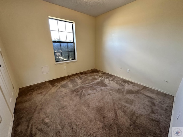 empty room featuring a textured ceiling and carpet