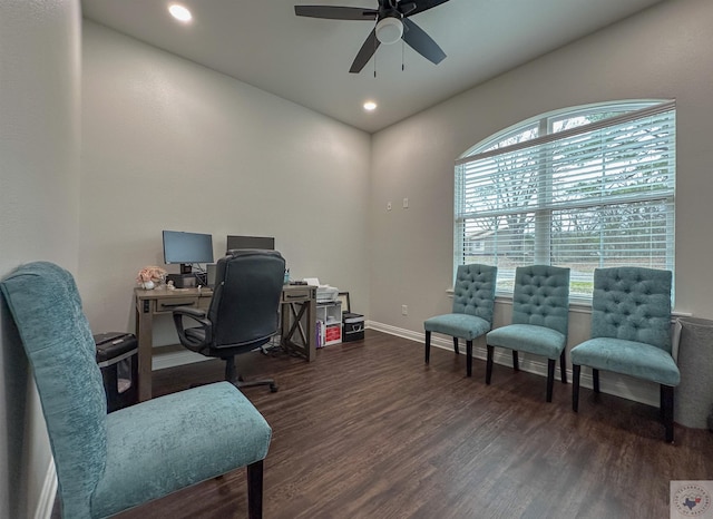 375 Fm 2149, New Boston, TX 75570 - home office with baseboards, a ceiling fan, wood finished floors, and recessed lighting