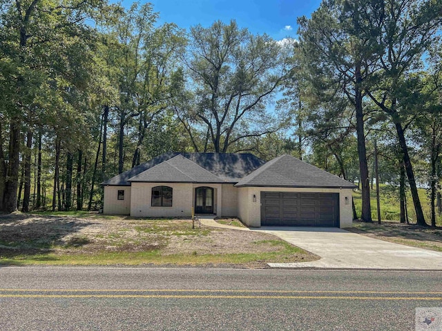 view of front of home featuring driveway, an attached garage, and a shingled roof