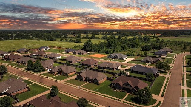 view of aerial view at dusk