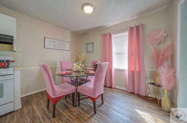 dining room featuring hardwood / wood-style floors, a wealth of natural light, and a textured ceiling