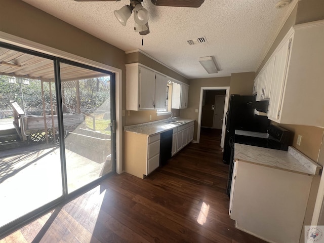 kitchen with sink, white cabinetry, dark hardwood / wood-style floors, and a textured ceiling