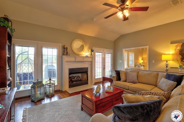 7215 N Richland Dr, Texarkana, TX 75503 - living area featuring a ceiling fan, french doors, visible vents, and a healthy amount of sunlight