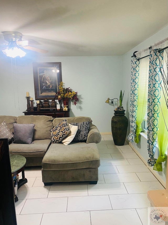 living room with ceiling fan