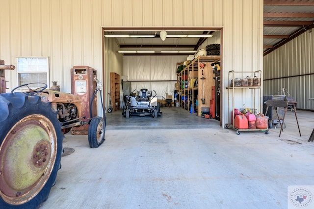 garage with metal wall