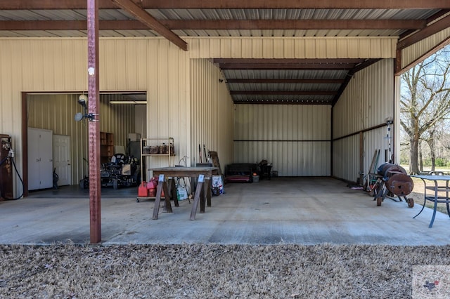 garage with metal wall