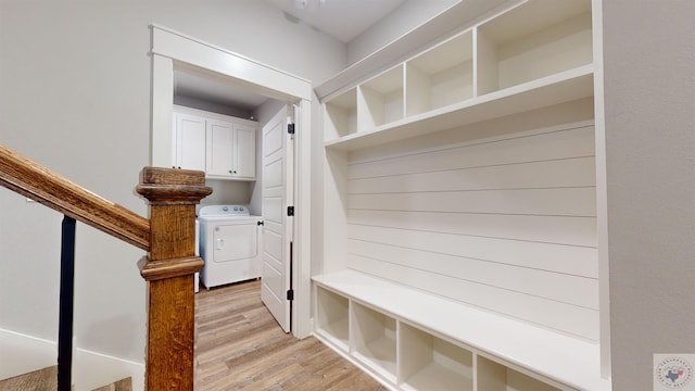 mudroom featuring washer / dryer and light hardwood / wood-style floors