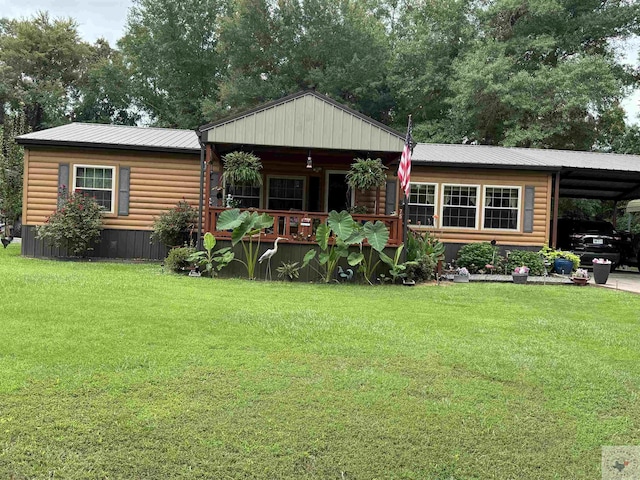 75 Westwood Ln, New Boston, TX 75570 - cabin with a carport, a porch, and a front lawn
