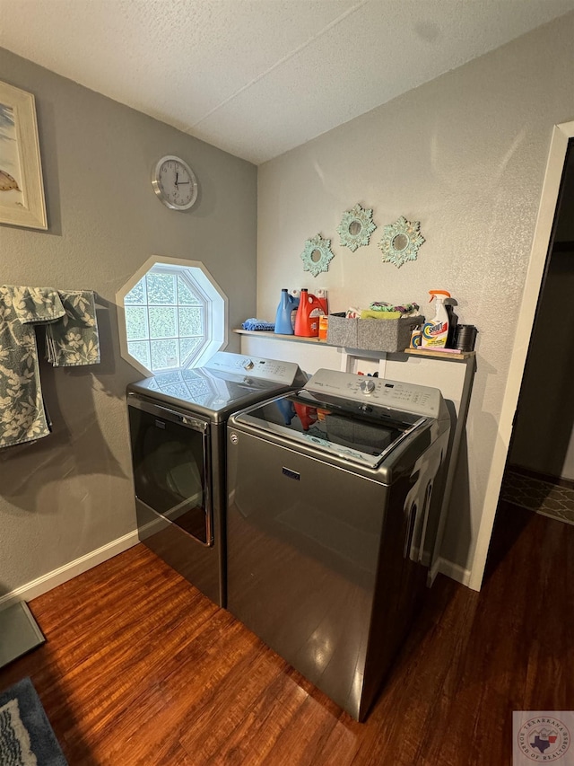 75 Westwood Ln, New Boston, TX 75570 - laundry room featuring dark hardwood / wood-style floors, separate washer and dryer, and a textured ceiling
