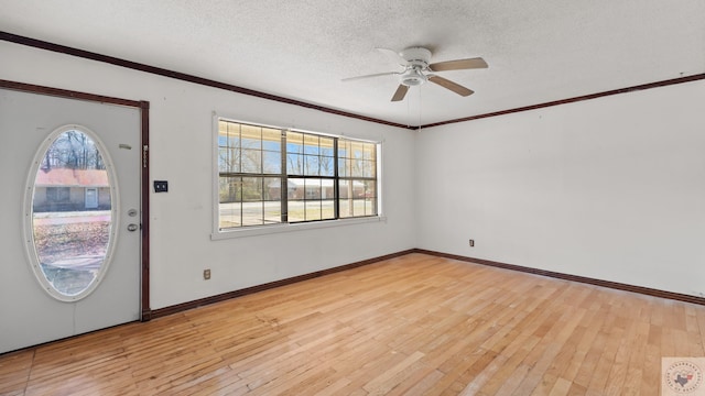 foyer entrance with plenty of natural light, light wood-style flooring, and a textured ceiling