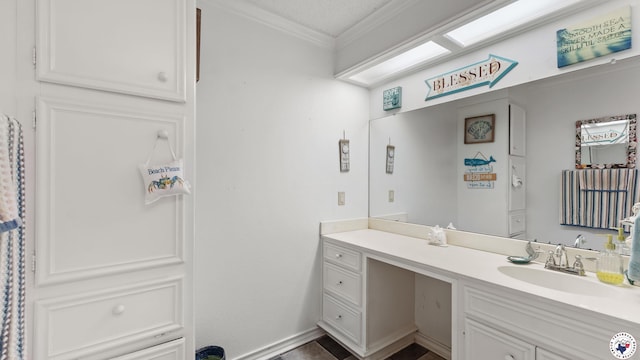201 Larkspur Ln, Wake Village, TX 75501 - bathroom featuring crown molding and vanity
