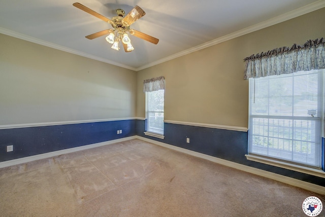 6903 Cherrybark Cir, Texarkana, AR 71854 - empty room featuring carpet floors, crown molding, and a ceiling fan