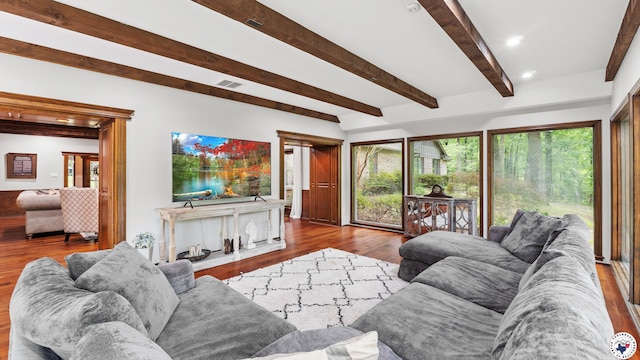 10 High Point Dr, Texarkana, TX 75503 - living room featuring beamed ceiling, wood finished floors, and recessed lighting